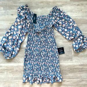 NWT lulus long sleeve floral ruched bodycon dress